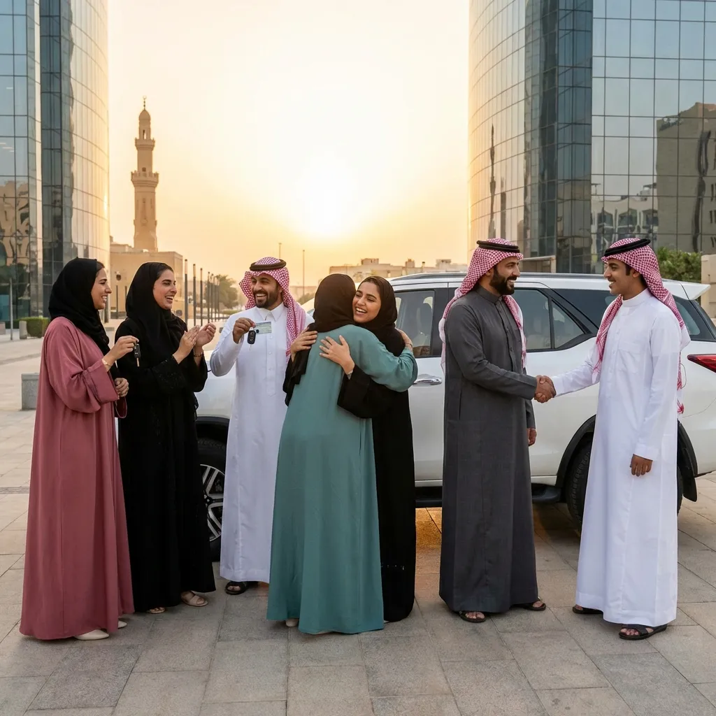 Happy Saudi learners celebrating success