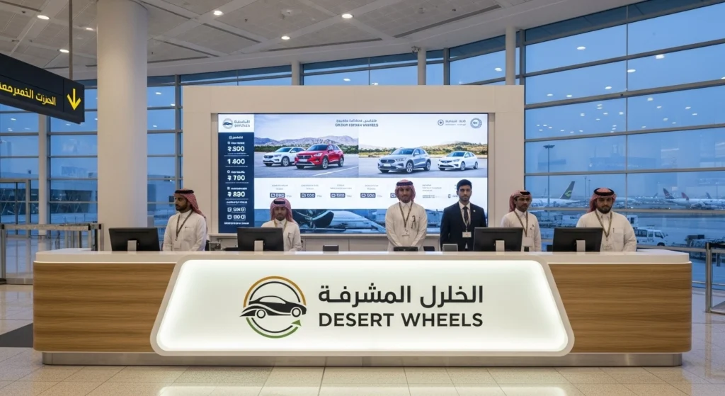 car rental desk at a major saudi airport